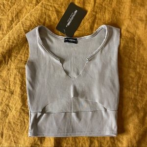 Grey Rib cutout Sleeveless Crop Top PLT